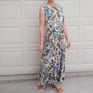 TROPICAL MAXI DRESS 1990&#39;s fit n flare L (K11)
