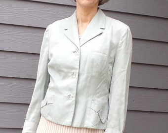 pale seafoam green 1940's JACKET with GLASS BUTTONS S M 40's (A5)