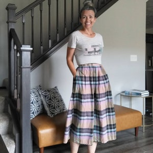 MADRAS PLAID SKIRT cotton midi long S (D5)