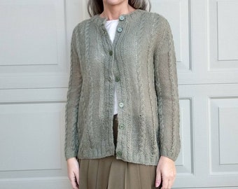 1960's MOHAIR BLEND CARDIGAN 60's sweater S (B5)