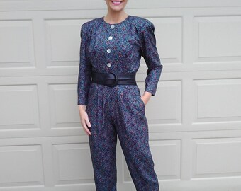 1980's 80's JUMPSUIT PANTSUIT PANTS S (E3)