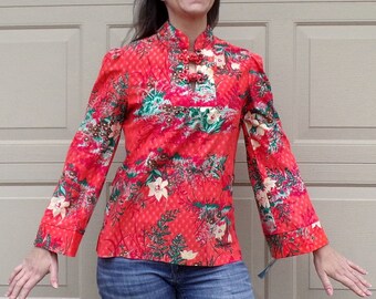 deadstock 1970's LOUNGE TUNIC BLOUSE 70's boho asian S (F1)