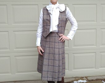 1970s MENSWEAR INSPIRED SET plaid wool skirt and vest 70s S (K2)