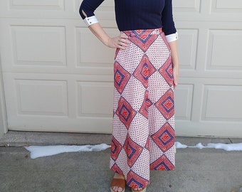 1970s MAXI SKIRT bandana print 70s S (H9)