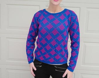 1980's JACQUARD KNIT PULLOVER sweater 80's m (E3)