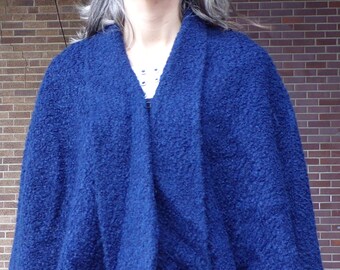 NAVY BLUE boucle CAPE vintage capelet shoulder wrap 50's 60's S