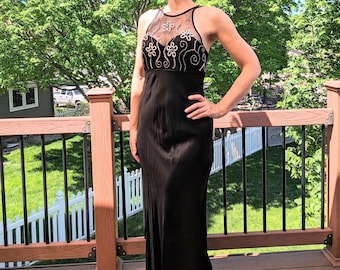 BLACK SATIN GOWN 1990's 90's prom dress M