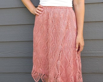 PINK CROCHETED SKIRT handmade 1970's 1980's S M (D2)