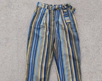 HIGH WAISTED striped CAPRI pants cotton 1980's S (A12)