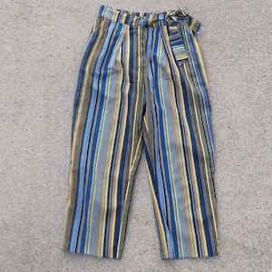 HIGH WAISTED striped CAPRI pants cotton 1980&#39;s S (A12)