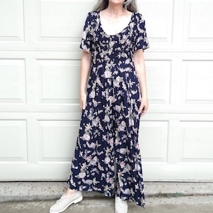 WIDE LEG JUMPSUIT 1990's rayon pants 90's M L (D11)