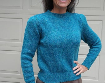 TEAL CONFETTI SWEATER 1980's 80's S M (D1)