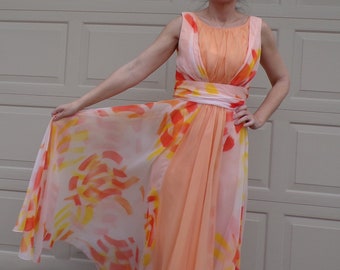 SHERBET MAXI DRESS 1960's 1970's sleeveless formal M tall (K2)