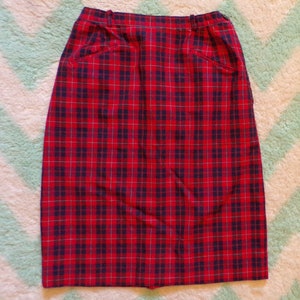 RED and NAVY PLAID pencil skirt 1950's 1960's preppy xs D9 image 1
