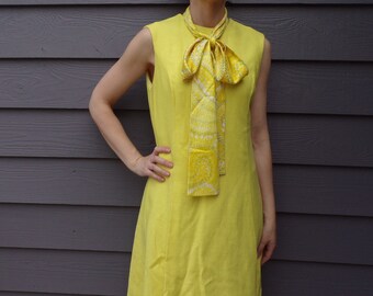 SUNSHINE YELLOW 1960's DRESS 60s knee length S M