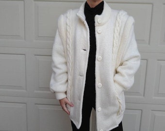 1980s IVORY SWEATER KNIT coat mid-length 80s M