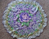 ROUND SILK SCARF scalloped vintage purple rose