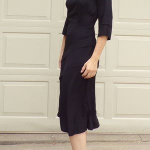 40's BLACK FAILLE 1940's DRESS S D7 image 6