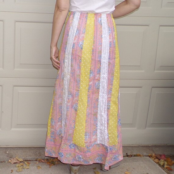 boho PATCHWORK MAXI SKIRT 1970s 70s M - image 9