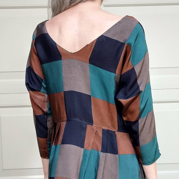 COLORBLOCK CHECK DRESS 1980's 80's rayon S M (G12) - image 7