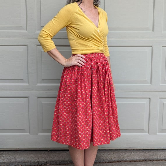 1950's COTTON FULL SKIRT 50's floral peck & peck S - image 4