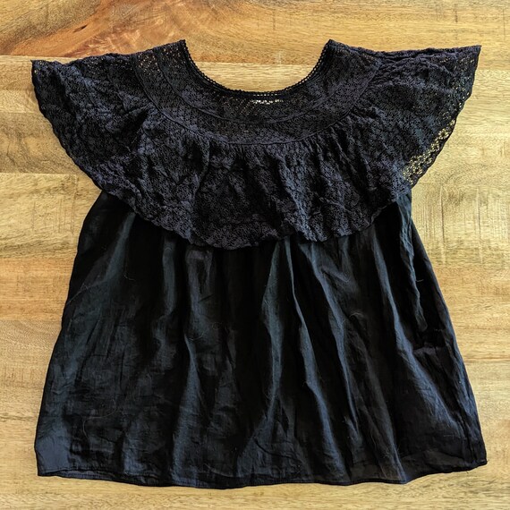 1950's MEXICAN FLOAT BLOUSE black cotton 50's xs … - image 9