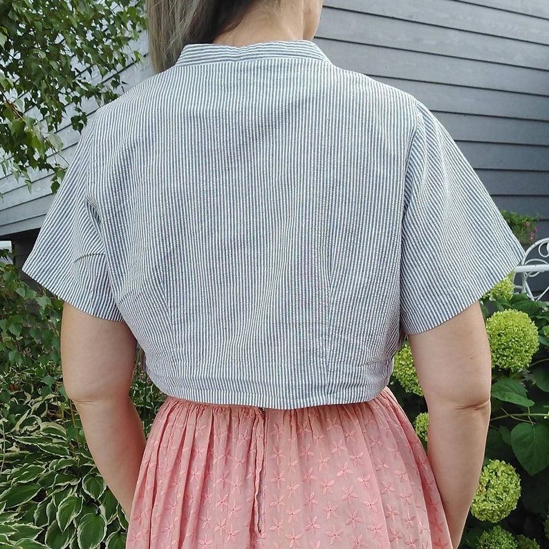 D3 CROPPED SEERSUCKER JACKET 50/'s bolero layer M gray white