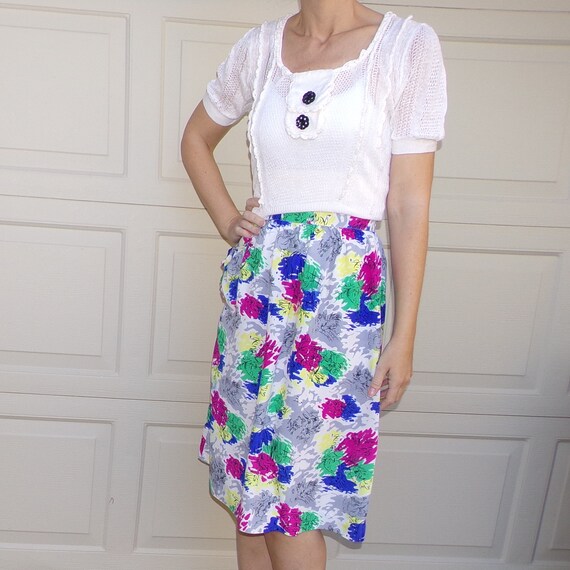 1940's COLD RAYON SKIRT 40's novelty print xs (B3)