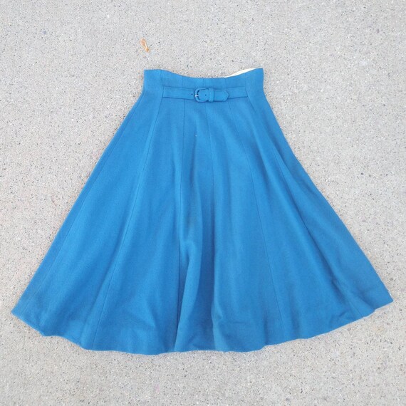 BLUE WOOL 1950's SKIRT high waisted 50's xs (F9) - image 7