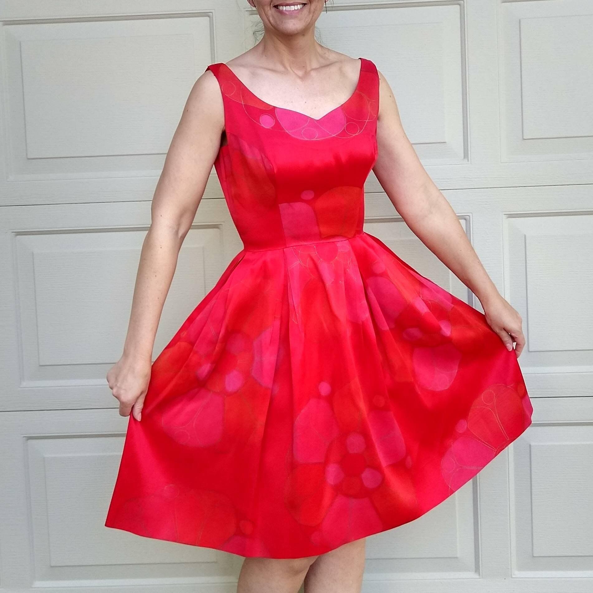 JULIE MILLER red satin 1950's 1960's DRESS S (H7)