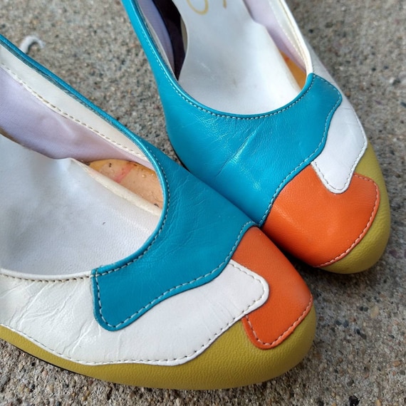 1980's COLORBLOCK LEATHER SHOES 80's 4.5 (G8)