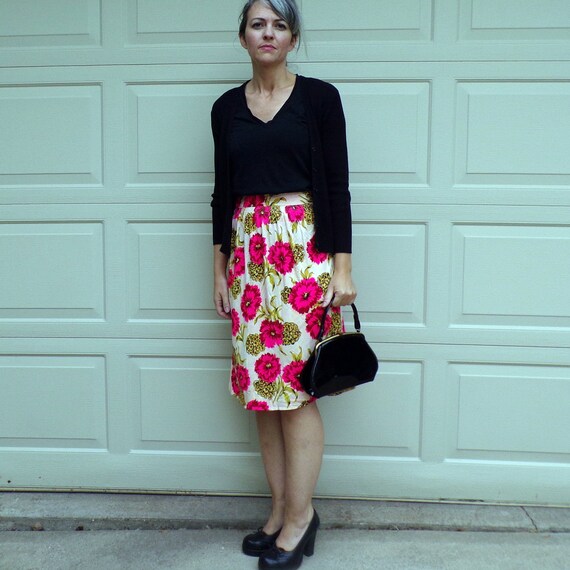 1940's RAYON JERSEY floral SKIRT 40's xs xxs 24 wa