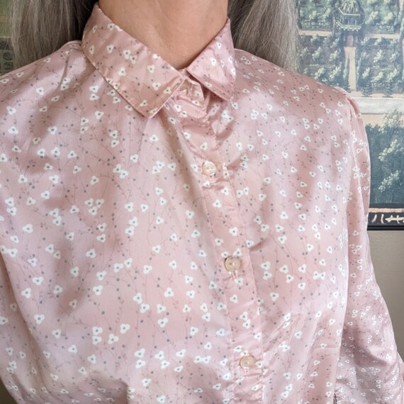 1980's pink SILKY FLORAL BLOUSE 80's S (O3) - image 3