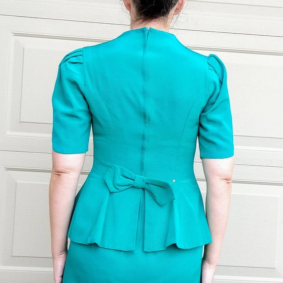 TEAL GREEN 1980's Peplum DRESS 80's S 