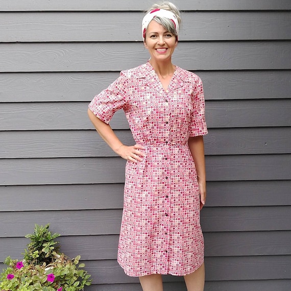 1950's COTTON DAY DRESS princess peggy 50's M