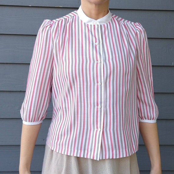 main street 1980's STRIPED VINTAGE BLOUSE pink wh… - image 5