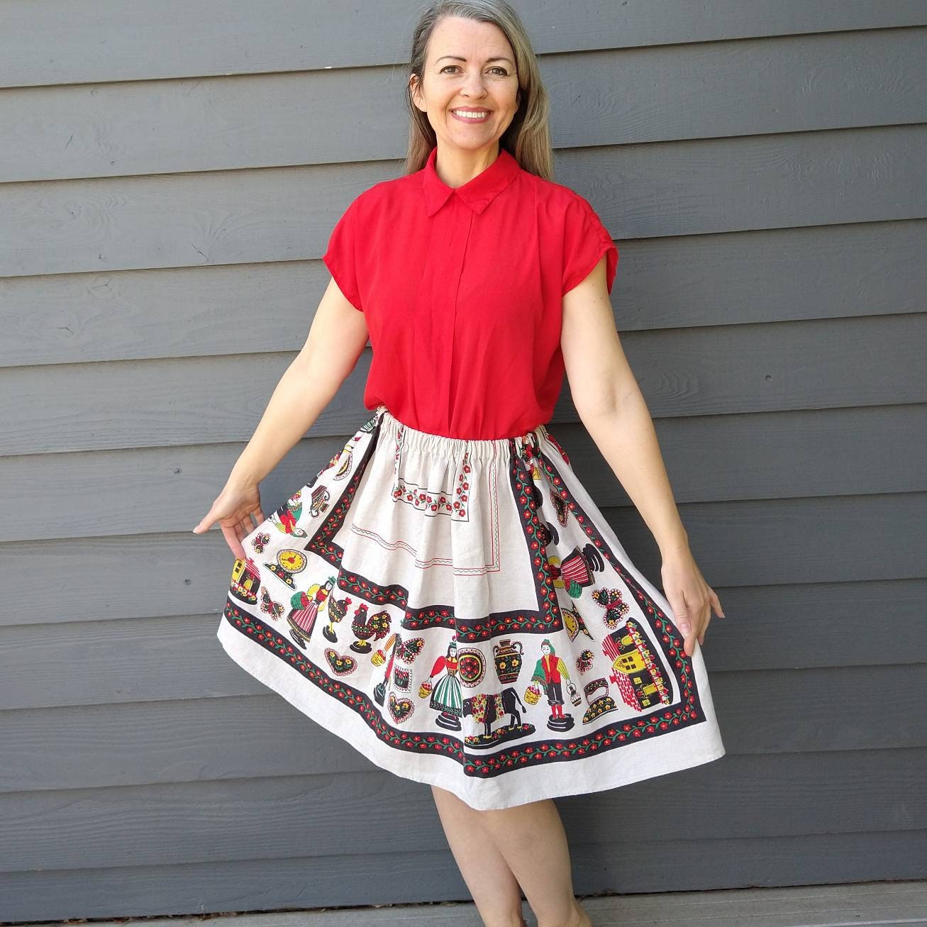 UPCYCLED LINEN SKIRT Made From 1940's Tablecloth M L Xl (B8) - Etsy