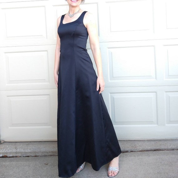 ZUM ZUM black satin GOWN long dress 1990's 90's S… - image 4