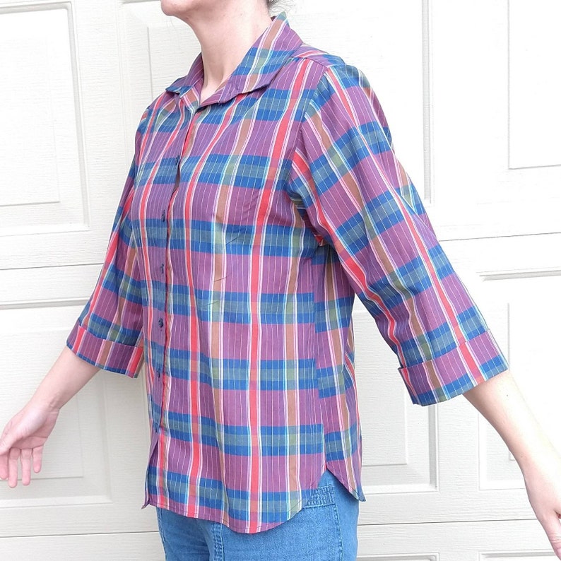 B7 early 1980/'s PLAID BUTTON-DOWN shirt S