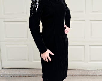 vintage BLACK VELVET sheath DRESS S