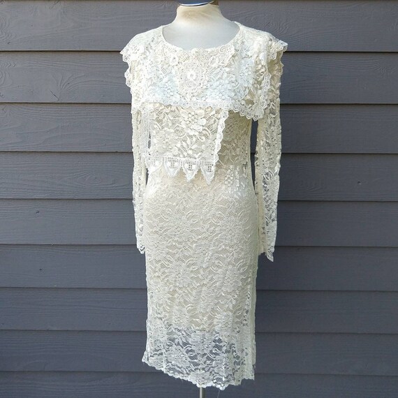 1980's SHEER LACE DRESS 80's xs (K5) - image 1