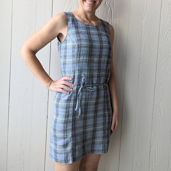 1990 s ANN TAYLOR Plaid Linen DRESS 90 s S H7 Etsy Canada