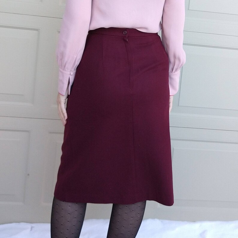 deadstock BURGUNDY WOOL SKIRT high waist A-line S B6 image 6