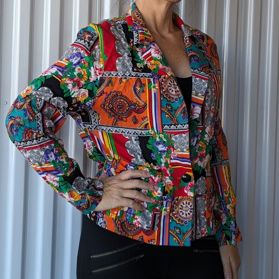 BRIGHT RAYON JACKET 1980's 80's S M (02) - image 7
