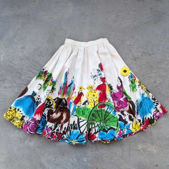 hand painted 1950's MEXICAN CIRCLE SKIRT 50's ful… - image 1