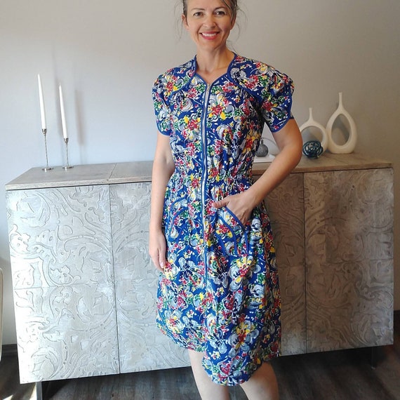 1950's COTTON HOUSE DRESS 50's day dress S