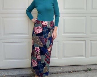 PATCHWORK PRINT long wrap skirt L (N2)