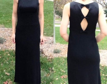 1990's BLACK MAXI DRESS 90's rampage with cut out back S (D5)
