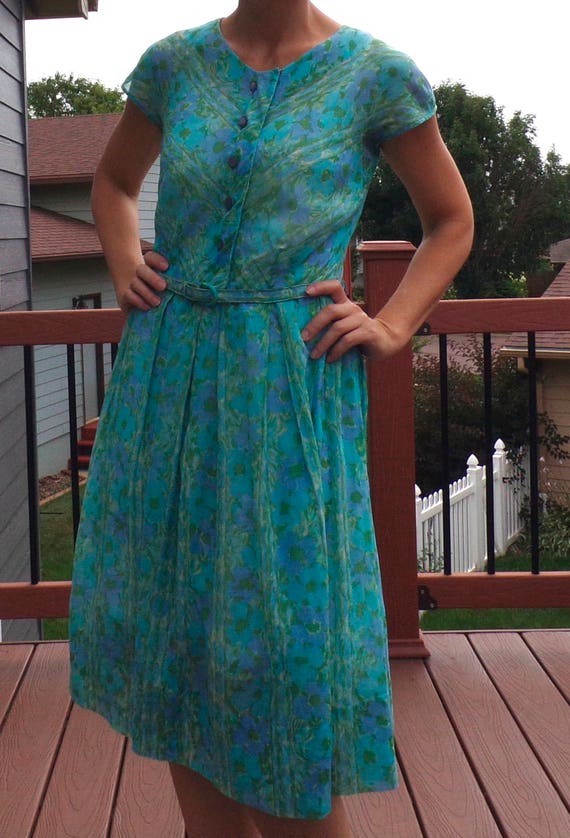 nelly don WATERCOLOR SHEER DRESS belted S vintage