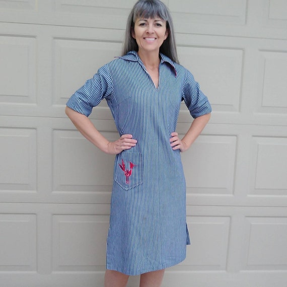 roadrunner TICKING STRIPE shift DRESS 1960s 60s M